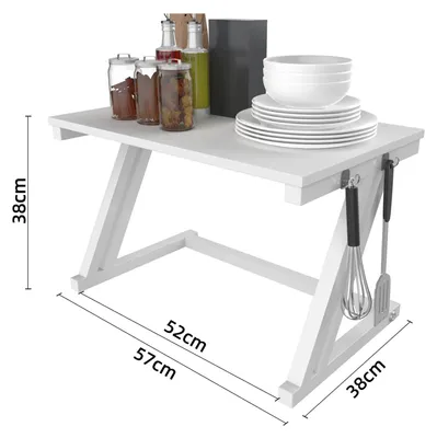 Immagine prodotto di Ripiano per microonde - Ripiano da cucina a forma di Z - 1 ripiano - Acciaio inossidabile - Con 2 ganci - 57x38x38 cm - Bianco