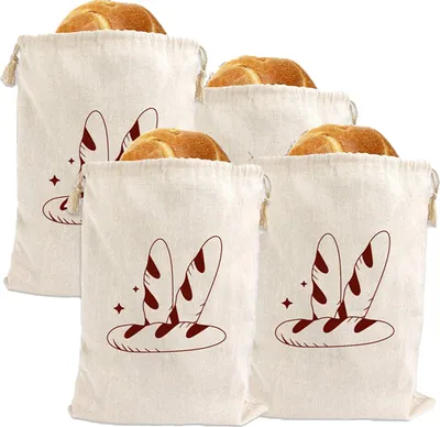 Produktbild von 4x Brotkörbe, Brotbeutel Leinen, BrottüTen, Brotbeutel Aufbewahrung, Brotsack, Brottasche