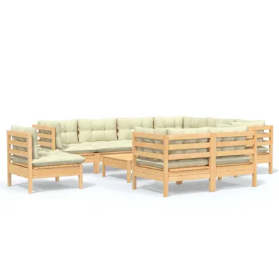 Immagine prodotto di vidaXL Set da giardino lounge da 10 pezzi con cuscini color crema in legno massello di pino
