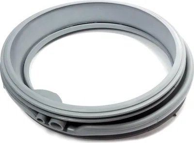 A gray rubber washing machine door seal is shown against a white background.