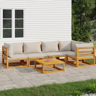 Produktbild von "2026 Promotion" 6-tlg. Garten-Lounge-Set - Sitzgruppe - mit Hellgrauen Kissen - Massivholz - Gartenmöbelset CC9221
