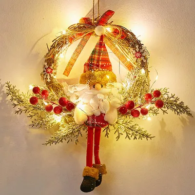 Weihnachtskranz 35 cm mit 30 LEDs, Türkranz Weihnachtsmann