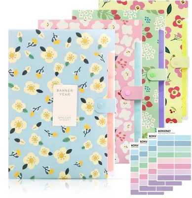 Produktbild von A4 Dokumentenmap, 6-fach, aufklappbar, Blumenmuster, 4-teilig, Organizer