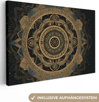 Produktbild von MuchoWow® - Leinwandbilder - Mandala - Gold - Bohème - Luxus, Wandbild, Wanddeko Bilder Wohnzimmer, 120x80 cm