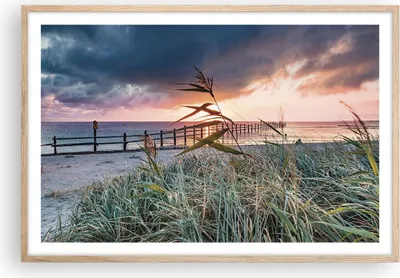 Produktbild von Gerahmtes Poster - Rahmen in heller Eiche - Strand Gras Horizont - 91,5x61 cm - Wand Bild - Wanddeko - Wandbilder - Kunstposter - Wandposter - Bilderrahmen - Bilder - Kunstdruck - P2NAA91x61-4625
