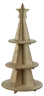 Productafbeelding van XXL houten kerstboom etagère met ster, 60 x 29 cm, kerstdecoratie piramide met 3 etages, zelf te decoreren voor kerst en advent