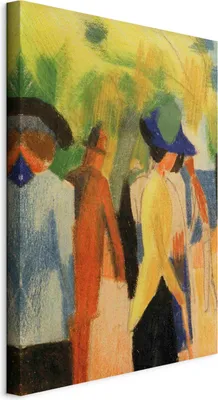 Produktbild von Italienischer Leinwand Leinwandbild - Spaziergänger unter Bäumen (Spaziergänger im Park) (August Macke) 80x120 cm Reproduktionen l-F-13210-b-a