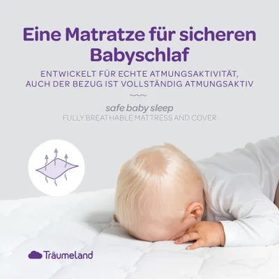 Produktbild von Träumeland Matratze Quax Schaukelwiege De Luxe Brise Light mit Belüftungskanälen und einzigartigem 3D-Luftpolster 72 x 42 cm abgerundete Ecken