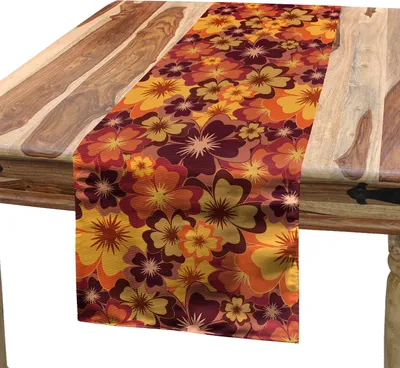 Produktbild von ABAKUHAUS Blumen Tischläufer, Repetitive Blumen Herbst Stil Design Retro Illustration Muster, 40 x 180 cm, Blasses Orange Mehrfarbig