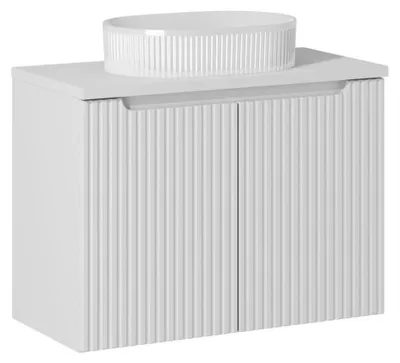 Image de Ensemble VANO blanc 80cm : meuble sous vasque à placards + plan pour vasque blanc + vasque à poser rainurée blanche