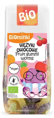 WĘŻYKI OWOCOWE BEZ ŻELATYNY BEZGLUTENOWE BIO 100 g - BIOMINKI