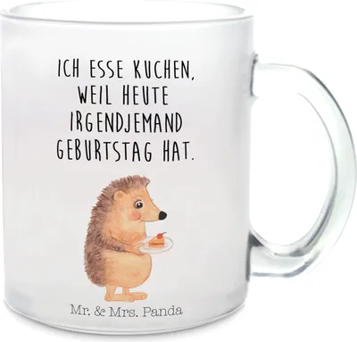 Produktbild von Mr. & Mrs. Panda Haferl Igel Kuchenstück - Transparent - Geschenk, Essen Spruch, Geburtstagskuchen, Teeglas, Pott, Torte, Kuchen, Tee Tasse, Teetasse, Lustige Sprüche