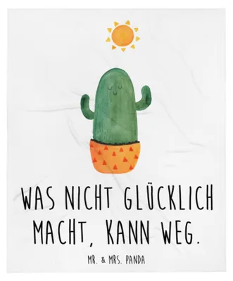 Produktbild von Mr. & Mrs. Panda Tagesdecke Kaktus Sonne - Weiß - Geschenk, Geschenkidee, Decke, glücklich, Kuscheldecke, Liebeskummer, Plaid, Glück, Motivation, Bettdecke, Kakteen
