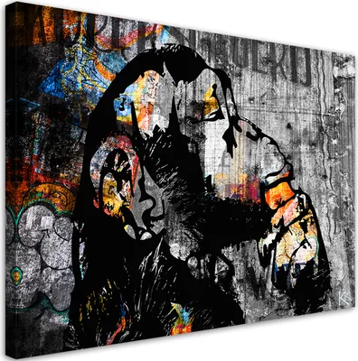Produktbild von Leinwandbild Street Art Banksy Affe Abstraktion 120x80 Feeby Bunt bild für die wand bereit zum aufhängen