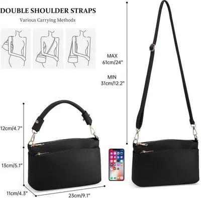 Produktbild von Famanu Schultertasche mit 3 Fächern - Kleine Handtasche mit verstellbarem Tragegurt