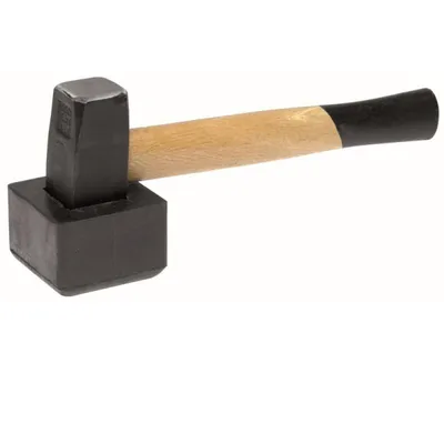 A rubber-coated steak hammer with a wooden handle is shown against a white background.
