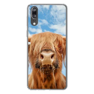 Produktbild von MuchoWow® Handyhülle Schutzhülle Hülle für Huawei P20 Schottischer Highlander - Wolke - Tiere Silikon Softcase Handy Hülle - Hardcover
