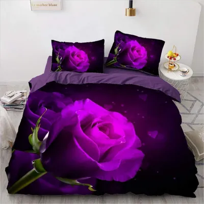 Immagine prodotto di Set di lenzuola 200x220 cm, colore lilla, motivo floreale vintage, microfibra. Include: copripiumino con cerniera e 2 federe 80x80 cm