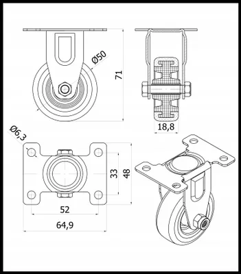 Produktbild von Zabi M53TPU Möbelrad feststehend Polyurethan 50mm