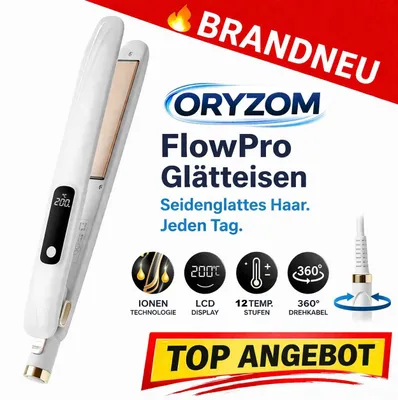 Immagine prodotto di Oryzom™ FlowPro: piastra lisciante, piastra ionica, arricciacapelli in Vetroceramica con display a 360°