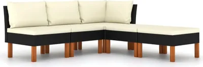 A sectional outdoor lounge set with cream cushions and black base, shown against a white background.