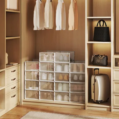 Obrázek produktu pro SONGMICS boxy na boty sada 18 úložných boxů organizér na boty skládací bílý