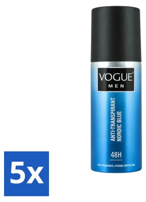 Produktbild von 5 x Vogue Men Nordic Blue Anti-Transpirant Deodorant Spray 150 ml - Vorteilspackung - 5 Stücke