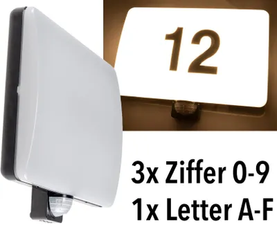 Produktbild von ChiliTec Wandleuchte mit Bewegungsmelder IP65 Aussenlampe Aussenbeleuchtung 20W mit Hausnummer & Buchstaben