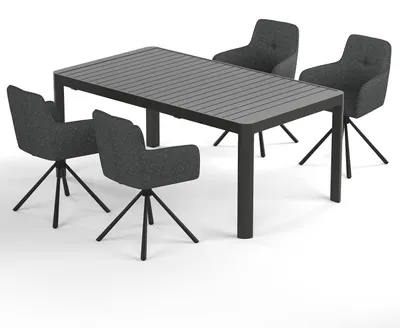 Produktbild von home24 Gartenessgruppe - 5-teilig - Stahl / Polyester - Schwarz / Grau