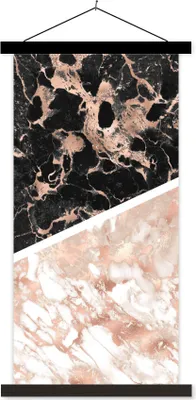 Produktbild von MuchoWow® Textilposter Marmor - Rosa - Weiß - Schwarz 60x120 cm mit schwarzem Rahmen - Magnete