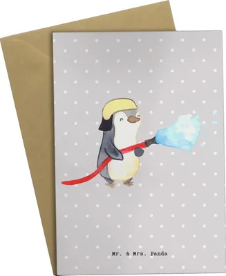 Produktbild von Mr. & Mrs. Panda valentinstagskarte Feuerwehrmann Herz - Grau Pastell - Geschenk, hochzeitskarten, Ausbildung, osterkarten, einladungskarten, glückwunschkarten, Feuerwehr