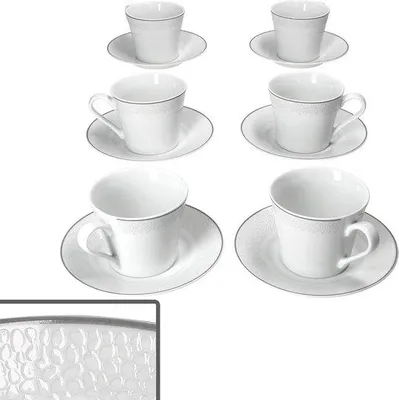 Produktbild von Famanu Kaffeetassen-Set für 6 Personen mit Untertassen - 180 ml Kaffeetassen und Kaffeekanne