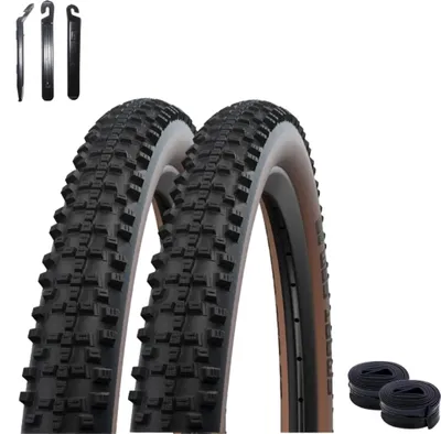Produktbild von 2 x Schwalbe Smart Sam ADDIX Performance Line Fahrradreifen 29 x 2,60 (65-622) Schwarz/Bronze + 2 x Schwalbe Schläuche SV19F inkl. Reifenheber