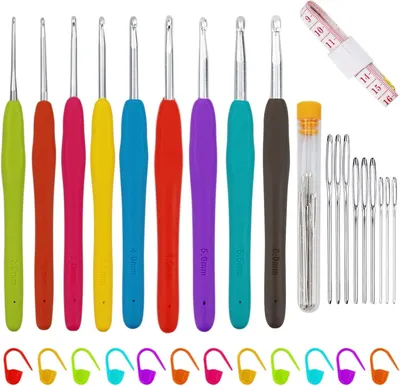 Produktbild von Häkelnadeln Set 39 Stück, 9 Aluminium Nadeln, ergonomischer Griff, für arthritische Hände