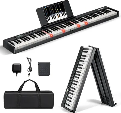 Produktbild von GOPLUS 88 Tastatur Elektronisches Klavier, Digitale Keyboard faltbar mit Bluetooth, Digital Piano mit 128 Rhythmen/Klänge & 20 Demo-Songs, E-Piano mit Tragetasche und Pedal, Farbwahl (Schwarz)