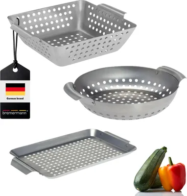 Immagine prodotto di set di 3 cestini per grigliate bremermann in acciaio inox piastra per grigliate cestello per grigliate