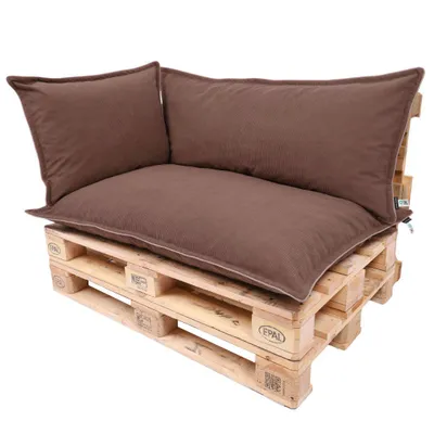 Produktbild von TexDeko Cord Palettenkissen 120x80x18 cm –Palettenpolster aus weichem Cordstoff, wasserabweisend UV-beständig, waschbarer Bezug (3-TLG Set Braun)