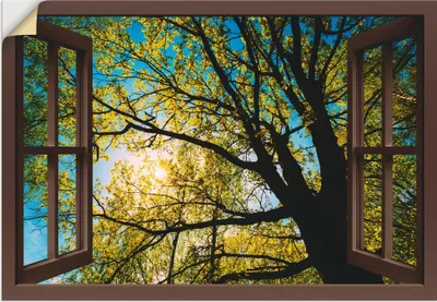 Produktbild von ARTland Wandbild, selbstklebend Fensterblick Frühlingssonne Baumkrone Größe: 70x50 cm
