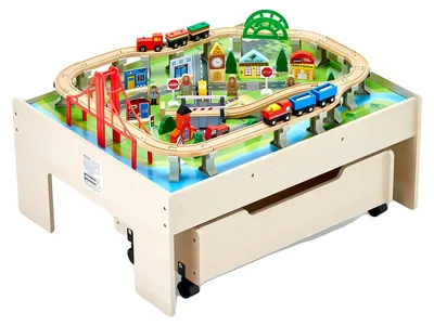 Produktbild von VEVOR Zugtisch, 120 mehrfarbige Holzstücke, Aktivitätstisch für Kinder mit zusammenklappbarem Aufbewahrungsbehälter, 3-in-1 Holz-Zugset zum Spielen, Zeichnen, Lesen, Essen, kreatives Spielzeugset für Kinder ab 3 Jahren, 31x25x13 Zoll