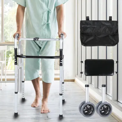 Produktbild von TolleTour Gehhilfe Rollator aus Alu, faltbar, leicht, höhenverstellbar, mit Sitz, bis 180 kg Belastbarkeit, Silber-Schwarz, 60x50x76-90cm, mit oder ohne Räder nutzbar, einfache Montage