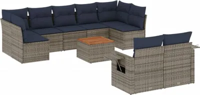 Zdjęcie produktu dla vidaXL 10-częściowa sofa ogrodowa z poduszkami, szara, z polirattanu