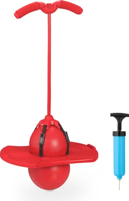 Immagine prodotto di Relaxdays Pogo Ball per bambini, fino a 100 kg, gioco da saltare all'aperto, palla da saltare con maniglie, D x L x A: 74 x 39 x 29 cm, rosso
