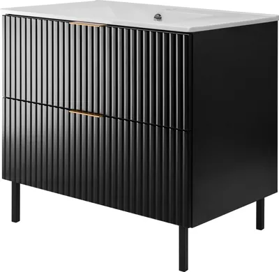 Immagine prodotto di Mobile da bagno, nero + maniglia dorata, 80 x 77 x 46 cm