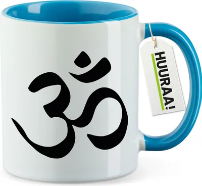 Produktbild von Huuraa Kaffeetasse Yoga-Om Symbol 330ml Blau Keramik Kaffeebecher Geschenkidee