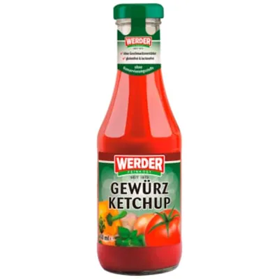 Produktbild von Werder Feinkost Gewürz-Ketchup 450ml Glasflasche Ketchup Steak Pommes