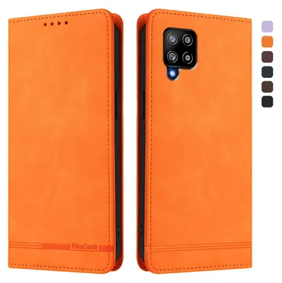 Produktbild von Hülle für Samsung Galaxy A42 5G, Retro Kunstleder Ständer Klapphülle mit Kartenfächer und Magnetische Orange