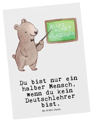 Produktbild von Mr. & Mrs. Panda Postkarte Deutschlehrer Herz - Weiß - Geschenk, Spruch, Ansichtskarten, Grundschule, Postkarten, Ansichtskarte, Deutschunterricht, Lustig, einzelkarte