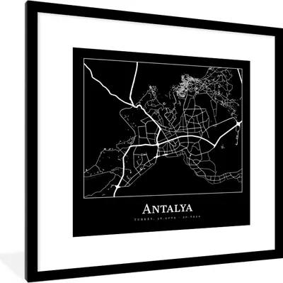 Produktbild von MuchoWow® Gerahmtes Poster Karte - Antalya - Stadtplan 40x40 cm - Poster mit Schwarzem Bilderrahmen Wandposter Rahmen Foto Bilder - Poster - Plakat im Rahmen