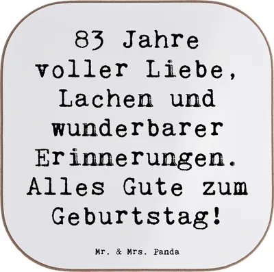 Produktbild von Mr. & Mrs. Panda Untersetzer für Gläser Spruch 83. Geburtstag - Weiß - Geschenk, Coaster, besonderer, Geburtstagsgeschenk, Glückwunsch, bieruntersetzer, Glas