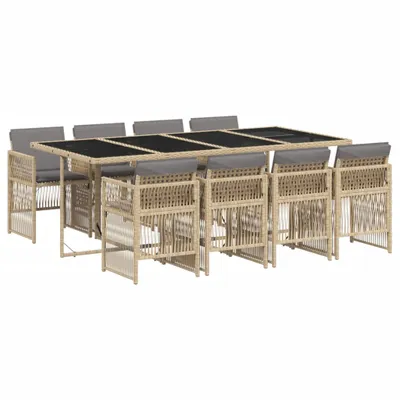Produktbild von 9-tlg. Garten-Essgruppe mit Kissen Beigemischung Poly Rattan